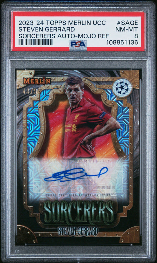 Steven Gerrard Topps Chrome Merlin UCC 2023-24 Sorcerers Auto Mojo /99 PSA 8