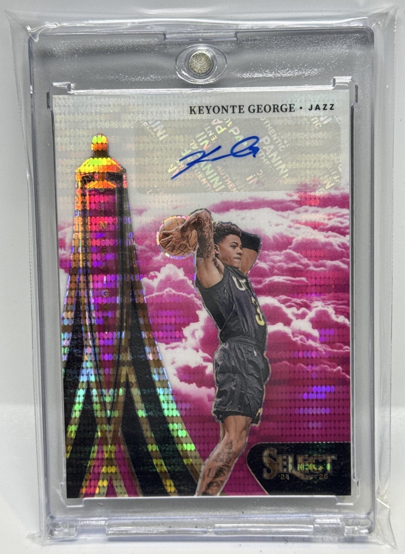 Keyonte George Panini Select 2024-25 Neon Purple Pulsar FOTL /15 Auto Utah Jazz