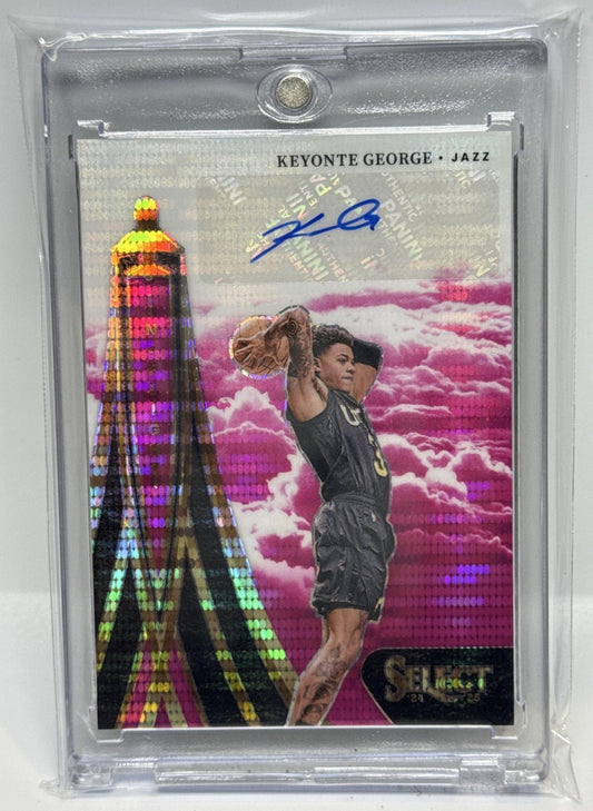 Keyonte George Panini Select 2024-25 Neon Purple Pulsar FOTL /15 Auto Utah Jazz