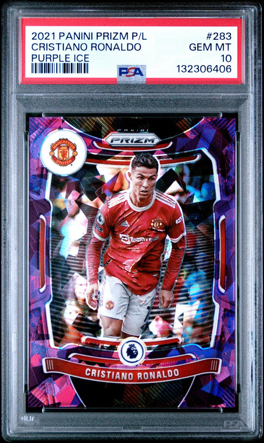 Cristiano Ronaldo Panini Prizm PL 2021 Prizms Purple Ice /49 PSA 10 Man United