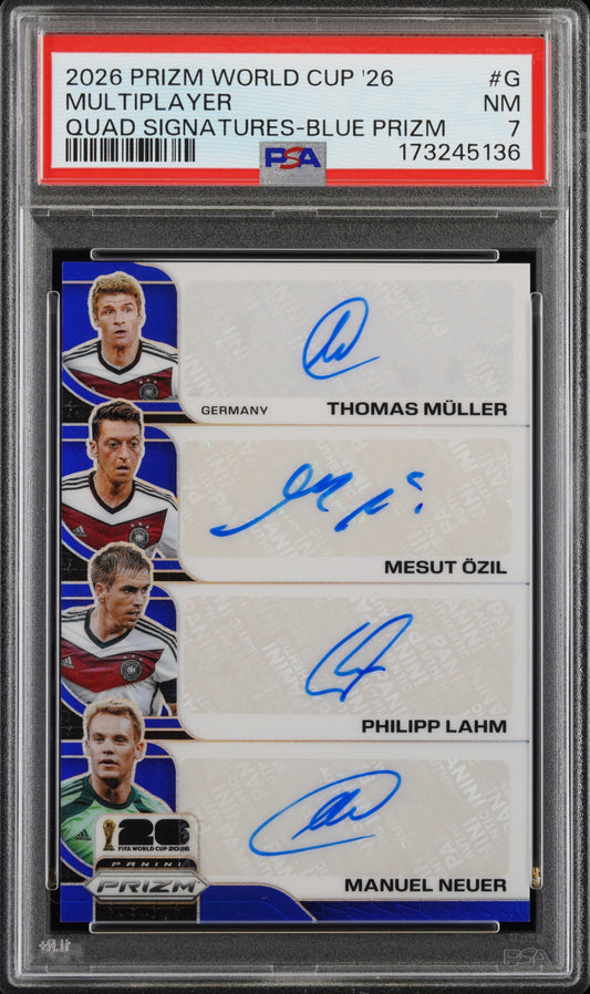 Muller/Neuer/Ozil/Lahm Panini Prizm World Cup 2026 Blue /3 Auto PSA 7 Germany