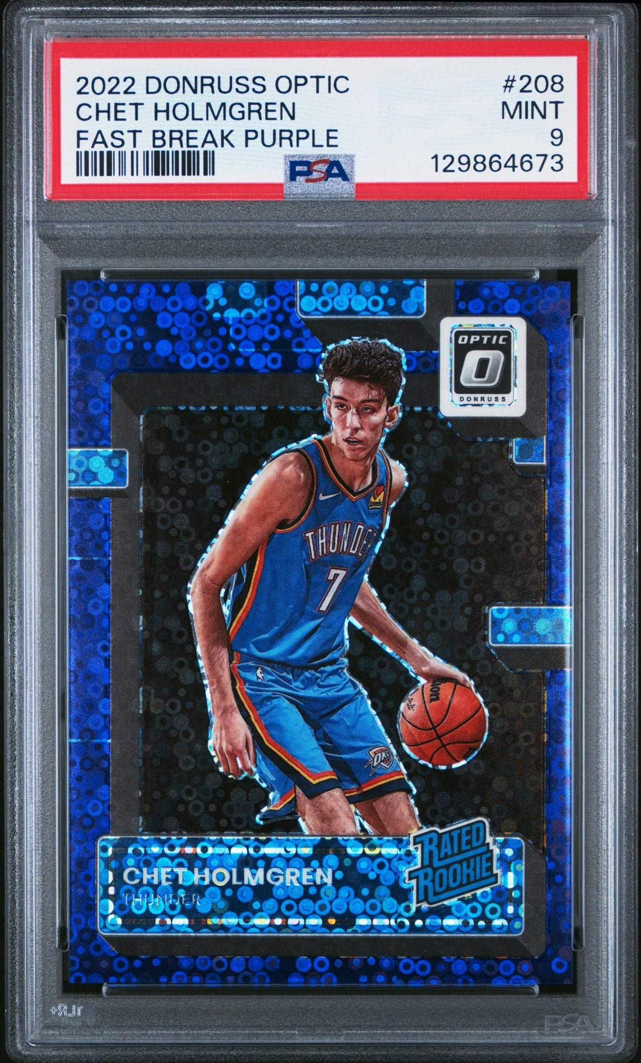 Chet Holmgren Donruss Optic 2022-23 Fast Break Purple /99 PSA9 OKC Thunders