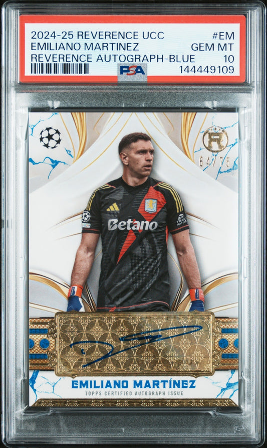 Emiliano Martinez Topps Reverence UCC 2024-25 Auto Blue /75 PSA 10 Aston Villa