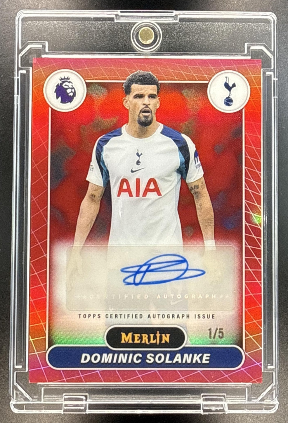 Dominic Solanke Topps Merlin PL 2026 Auto Red Refractor /5 Tottenham Hotspur