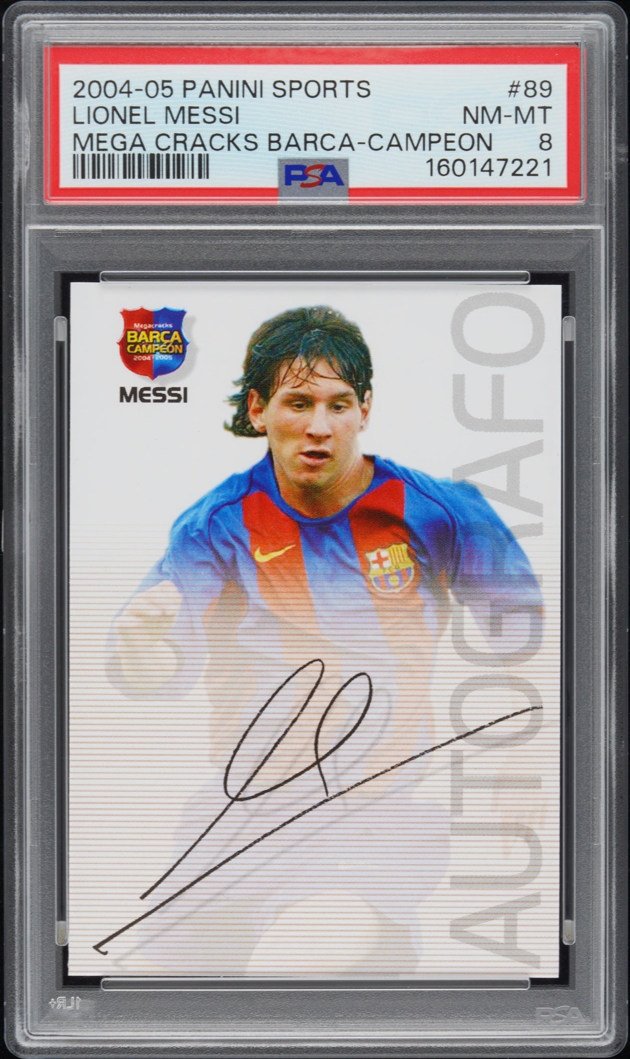 Lionel Messi Panini Megacracks Autografo 2004 PSA 8 FC Barcelona