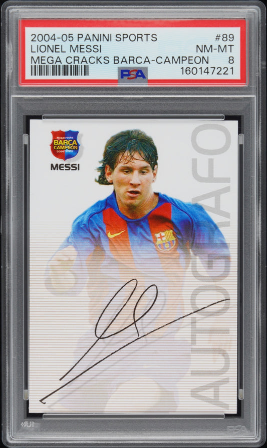 Lionel Messi Panini Megacracks Autografo 2004 PSA 8 FC Barcelona