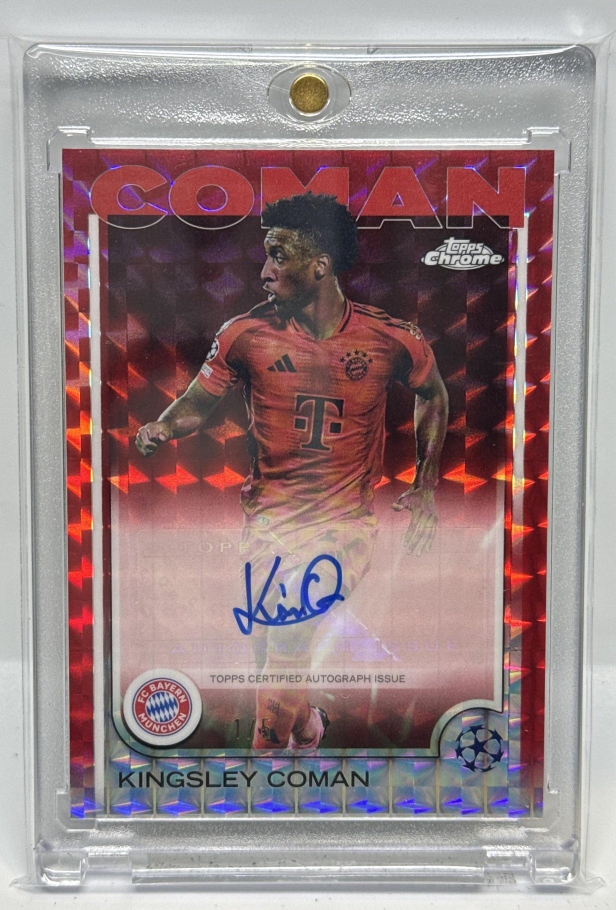 Kingsley Coman Topps Chrome UCC 2024-25 Red Geometric /5 Auto FC Bayern Munchen