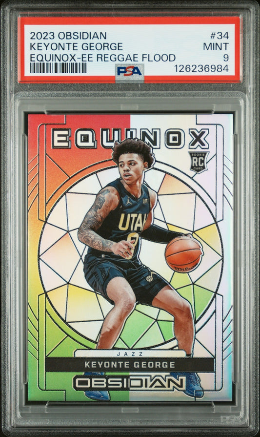 Keyonte George Obsidian 2023-24 Electric Etch Reggae Flood /60 RC PSA9 Utah Jazz