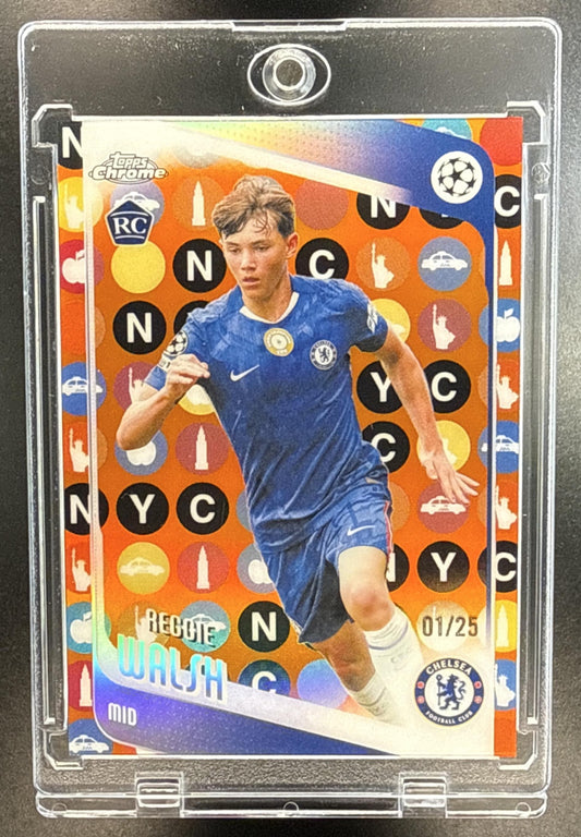 Reggie Walsh Topps Chrome UCC 2025-26 Orange Foil /25 RC Chelsea FC